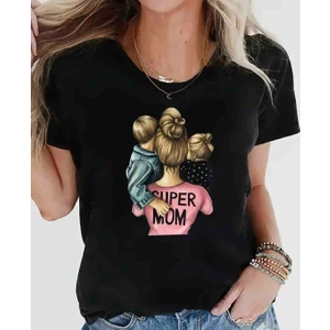 Panda Baskı Tekstil Super Mom Baskılı Oversize Tshirt