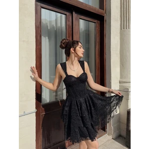 Melione Güpür Detay Asklı Mini Elbise 4631