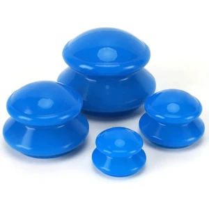 Vakumlu Silikon Masaj Kupası Seti - 4'lü Kupa Terapi Kuru Hacamat Seti Mavi