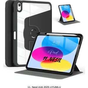 Apple iPad 11. Nesil A16 2025 Uyumlu 360° Dönebilen Yatay Dikey Standlı Fuchsia Pino Tablet Kılıfı