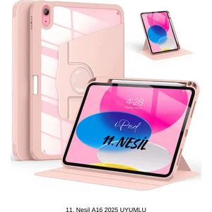 Apple iPad 11. Nesil A16 2025 Uyumlu 360° Dönebilen Yatay Dikey Standlı Fuchsia Pino Tablet Kılıfı