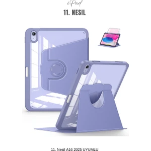 Apple iPad 11. Nesil A16 2025 Uyumlu 360° Dönebilen Yatay Dikey Standlı Fuchsia Pino Tablet Kılıfı