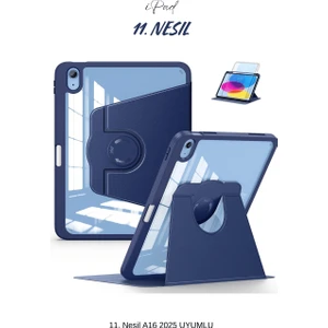 Apple iPad 11. Nesil A16 2025 Uyumlu 360° Dönebilen Yatay Dikey Standlı Fuchsia Pino Tablet Kılıfı