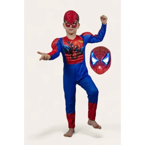 Kaslı Süper Kahraman Yeni Işıklı Maskeli Örümcekli Çocuk Adam Doğum Günü Parti Dolgulu Kostümü