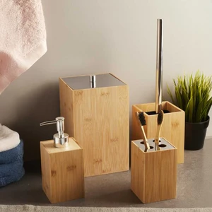 15701 Bamboo 4'lü Kovalı Banyo Seti Bambu Kare Banyo Takımı