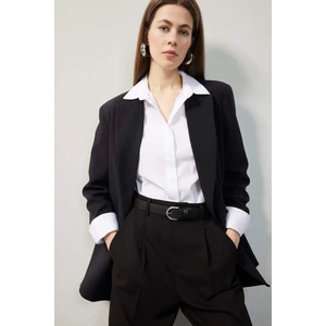 Oversize Geniş Kalıp Düğmeli Basic Düz Blazer Ceket B0490AX25SP