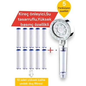 10 Adet Yedek Filtreli Beyaz Renk Masaj Özellikli Duş Başlığı