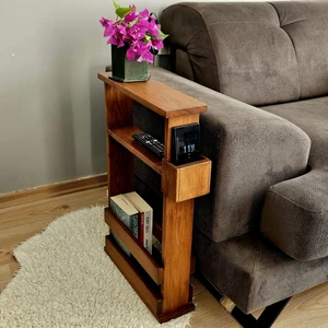 Tekir Store Yan Sehpa Ceviz Rengi Orijinal Çam Ağacı Telefon Koymalık Dergilik Koltuk Yanı Dekoratif Yan Sehpa