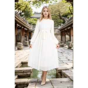 Genç Kız/çocuk Şifon Uzun Tesettür ELBISE-ELB-2035