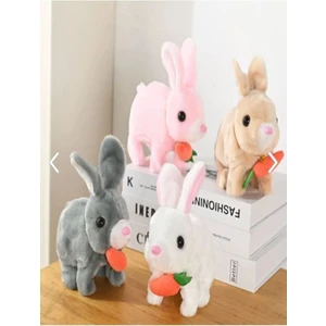 Sesli Pilli Zıplayan Hareketli Havuçlu Peluş Tavşan 18X17 cm 1 Adet,