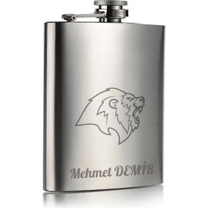 Kişiye Özel Aslan Temalı 9 Oz  Çelik Cep Matarası 266 ml Içki Konyak Alkol Matarası Vip Hediye