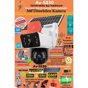 TR Charger AV-S830 Güneş Enerjili Sim Kartlı 4g 6mp Solar Güvenlik KAMERASI,10X ZOOM,360 Güçlü Batarya