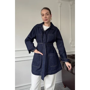 Dört Cepli Oversize Ceket- Mavi