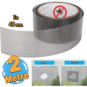 Yapışkanlı Sineklik Tülü Tamir Bandı Yırtık Kopmuş Delik Fiber Tül Yapıştırma Siyah 48 mm x 2 Metre