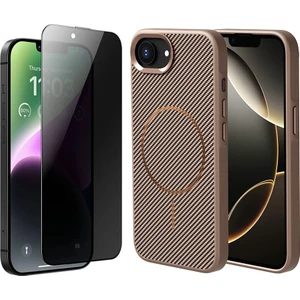 Apple iPhone 16E Kılıf Magsafe Şarj Özellikli Karbon Fiber Görünümlü Zore Troy Kapak + Hayalet Cam Ekran Koruyucu