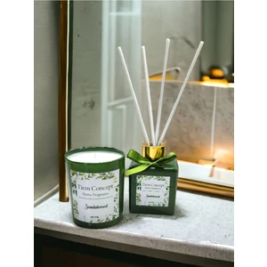 Sandalağacı Kokulu Yeşil Bardak Mum ve Çubuklu Oda Kokusu Seti 100 ml Sevgiler Günü Özel