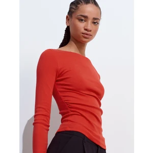 31401 Büzgülü Kayık Yaka Top-Siyah