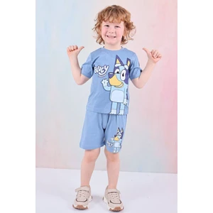 Yağmur Giyim Pjkskt Bluey Desenli Mavi Şortlu Erkek Çocuk Kısa Kol Takım 7583-M