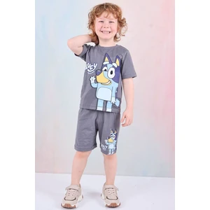 Yağmur Giyim Pjkskt Bluey Desenli Füme Şortlu Erkek Çocuk Kısa Kol Takım 7583-F