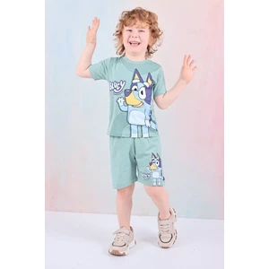 Yağmur Giyim Pjkskt Bluey Desenli Yeşil Şortlu Erkek Çocuk Kısa Kol Takım 7583-Y