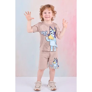 Yağmur Giyim Pjkskt Bluey Desenli Bej Şortlu Erkek Çocuk Kısa Kol Takım 7583-B