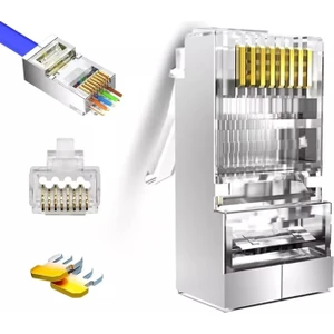 100 Adet - RJ45 Cat6 Metal Ez Yeni Nesil Delikli Konnektör - Çapraz Pinli (Easy Type)