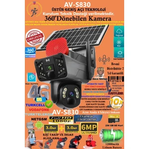 TR Charger AV-S830 Güneş Enerjili Sim Kartlı 4g 6mp Solar Güvenlik KAMERASI,10X ZOOM,360 Güçlü Batarya