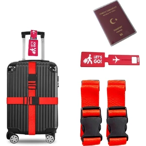 Valiz Kemeri 2 Adet + Etiket 1 Adet + Şeffaf Pasaport Kılıfı 1 Adet