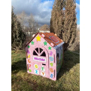 Çocuklar Için Karton Boyama Evi - Pastel Boya Hediyeli