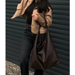 Kadın  Deri Fermuarlı Ultra Büyük  Boy Salaş