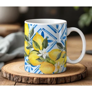 BB Design Limon Desenleri Tasarımlı Beyaz Seramik Baskılı Kupa Bardak 330 ml