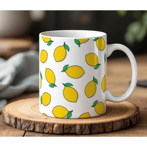 BB Design Limonlar Tasarımlı Beyaz Seramik Baskılı Kupa Bardak 330 ml