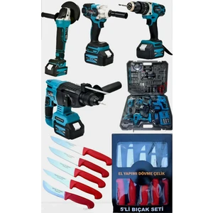 Akülü Ultra 4'lü Profesyonel Set (Kırmızı Saplı Hediye Paketi) | 58V 5AH | ( Avuç Taşlama, Sds Plus Kırıcı Delici Hilti, Somun Sıkma Sökme, Vidalama Matkap )