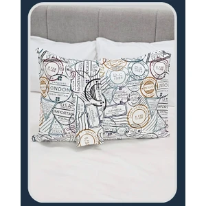 Seyahat Damga Yazılı Yastık Kılıfı | Istanbul London | 2 Adet | 50 x 70