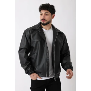 Yakalı Bel Lastikli Suni Deri Mont 1787_50446