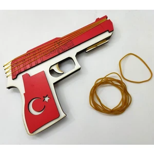 Ambalaj Lastiği Fırlatan Otomatik Oyuncak Tahta Tabanca 30 Lastik Hediye Sağlam Çocuk Oyuncağı
