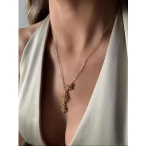 Çelik 316 L Kararmaz Sallantılı Kuzey Yıldızı Şık Tasarım Zirkon Taşlı 45+5 cm Kadın Kolye