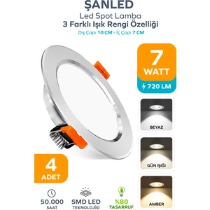 3 Renkli 7W Led Spot Lamba (4 Adet)