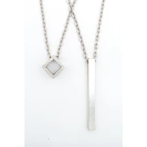 2'li Uzun Çubuk - Küp Gümüş Kaplama Kolye Seti