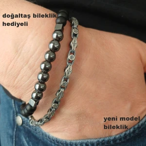 925 Ayar Gümüş Kenarı Taşlı Yeni Model Bileklik