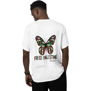 Filistin Özgürdür Kelebek Baskılı Oversize Unisex T-Shirt - %100 Pamuk, Nefes Alabilen Kaliteli Kumaş