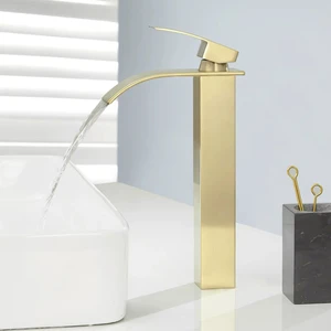 Rena Design Mat Gold Çanak Lavabo Bataryası Oval Çıkış Yüksek Havza Model Uzun Çift Giriş Altın Musluk Banyo