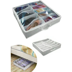 Drop Depom Ayakkabı Saklama Çantası 12 Bölmeli Shoes Under Ayakkabı Hurcu - Siyah Beyaz (4172)