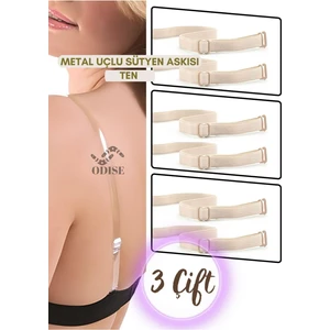3 Çift Metal Uçlu Ten Sütyen Askısı