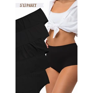 Pamuklu Battal Büyük Beden Kadın Külot Yüksek Bel Bato 5 Li Paket Likralı Geniş Kenarlı Siyah
