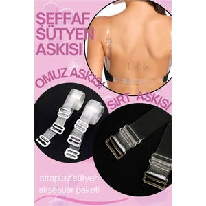 Sırtı Şeffaf Sütyenler Için Yedek Sırt ve Omuz Şeffaf Askı Paketi (1 Adet Sırt - 1 Çift Omuz Askısı)