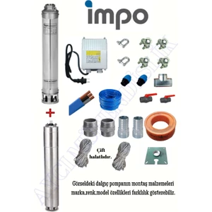 Impo Sk 404/14 1,5hp Krom Başlıklı  50 mt Yassı Kablolu ve Panolu 100 mt Halatlı Çift Vanalı Akıtma Başlıklı Monofaze Takım Dalgıç Pompa