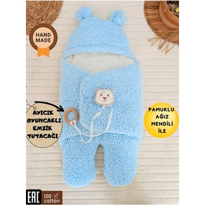 Bebek Dış Kundak Battaniyesi Pelüş Ayaklı Welsoft Uyku Tulumu Kışlık Mont Yenidoğan 0-12 Ay