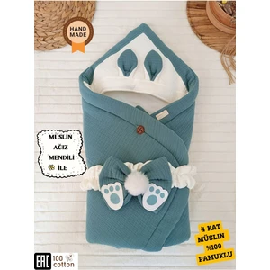 4 Kat Müslin Bebek Battaniyesi  Pamuklu Doğal Uyku Kundağı Hastane Çıkışı
