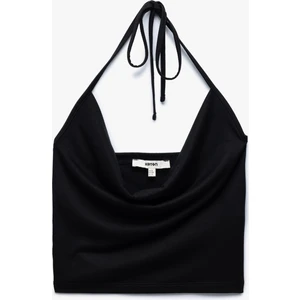 Slim Fit Boyundan Bağlamalı Crop Degaje Yaka Bluz